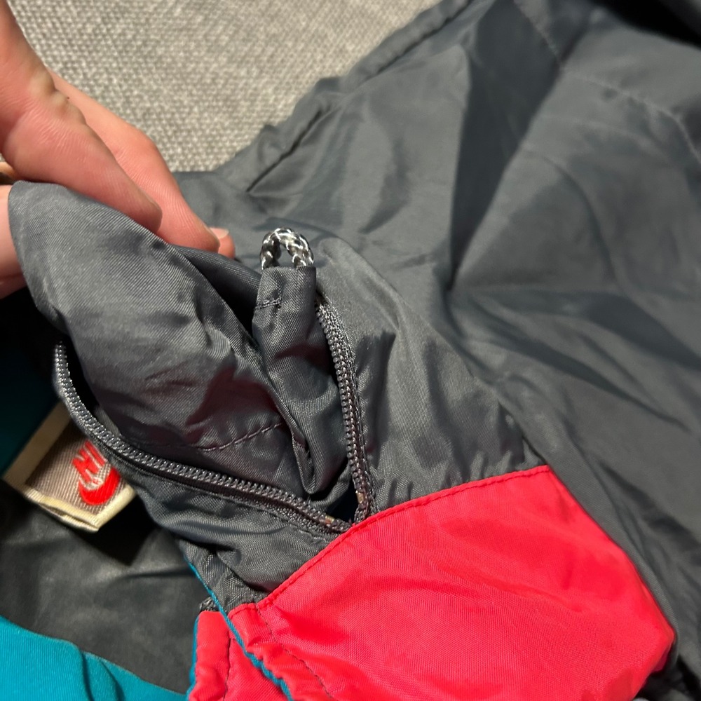 Nike Windbreaker Jacket Mens M Grey Vintage 90s Full Zip Packable Hood Logo - Picture 3 of 8
